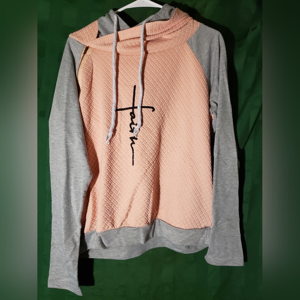 Large Pink and Grey Long Sleeve Sweater